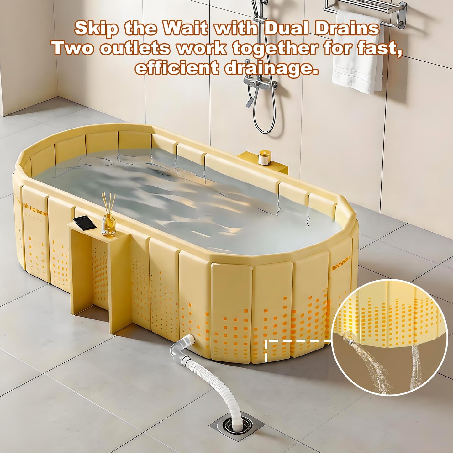 Portable Bathtub for Adult 59" Large Collapsible Cold Plunge Bathtub Foldable No Installation Ice Bath Tub for Shower Stall, Bathroom Hot SPA Soaking Standing Tub