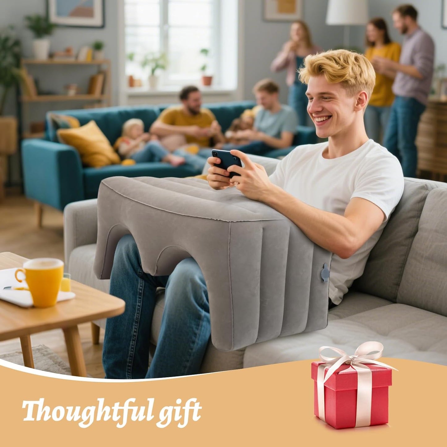 Inflatable Reading Pillow, Laptop Lap Desk with Inflatable Bag, Adjustable Gaming Pillows for Bed, Couch, Floor, Portable Leg Elevation Pillow for Comfortable Reading, Working, Crocheting