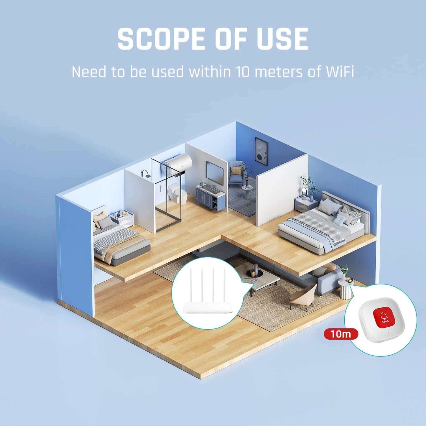 WiFi Caregiver Call Button for Elderly at Home w App Notification, Elderly Monitoring, Caregiver Pager, Life Alert Systems for Seniors No Monthly Fee,Compatible with Tuya Smart/Smart Life APP (1)