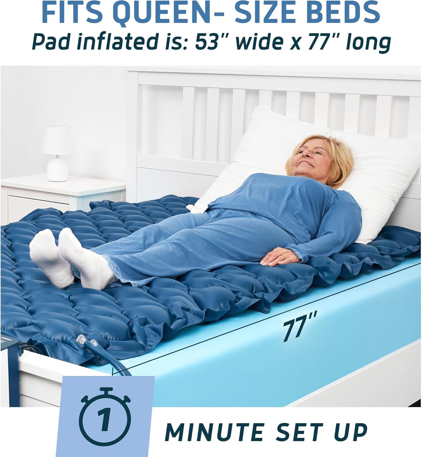 Lunderg Alternating Air Pressure Mattress Pad with Static Mode - Comfortable Bed Sore Prevention - Includes Waterproof Mattress Topper for Hospital Bed or Home & Quiet Pump - Doctors Recommended