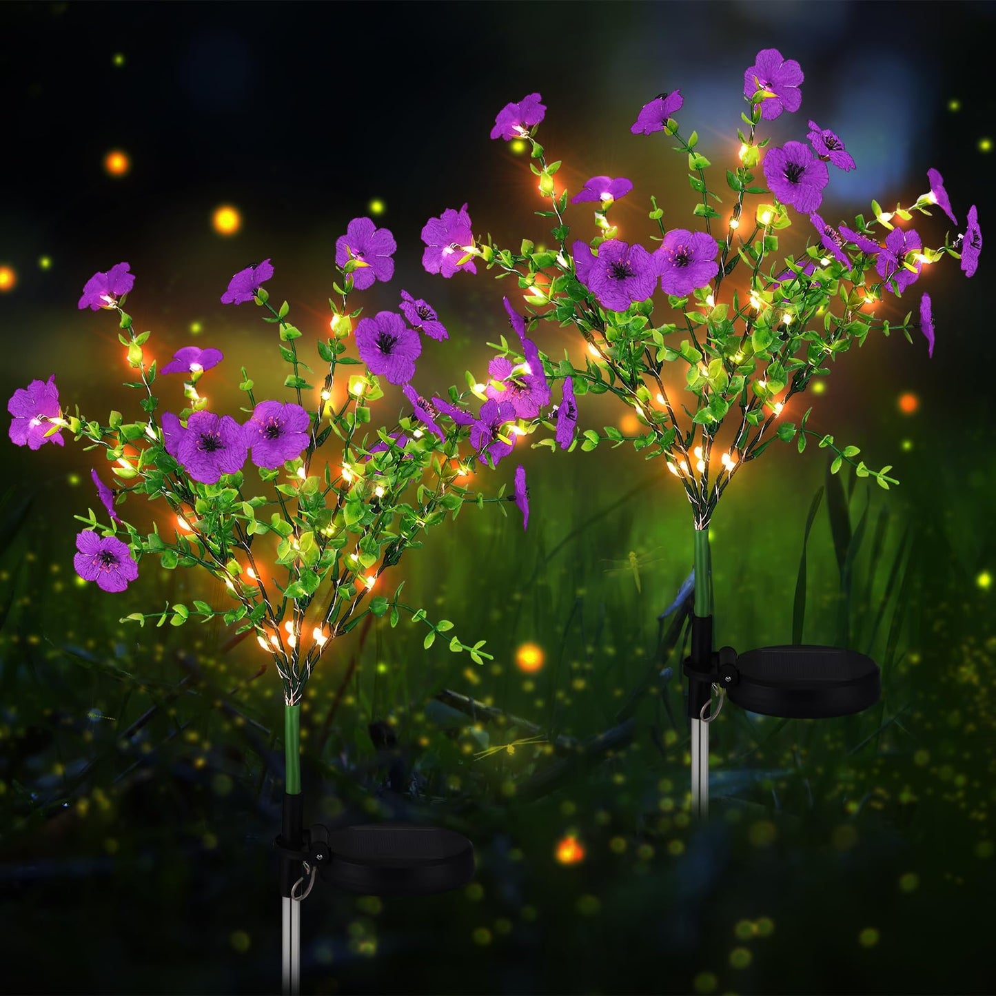 Glooglitter 2 Pack Solar Stake Lights Outdoor Decor Waterproof Mums Artificial Flowers Solar Lights for Outdoor Garden Yard Pathway Decor (Rose Red,Violet)