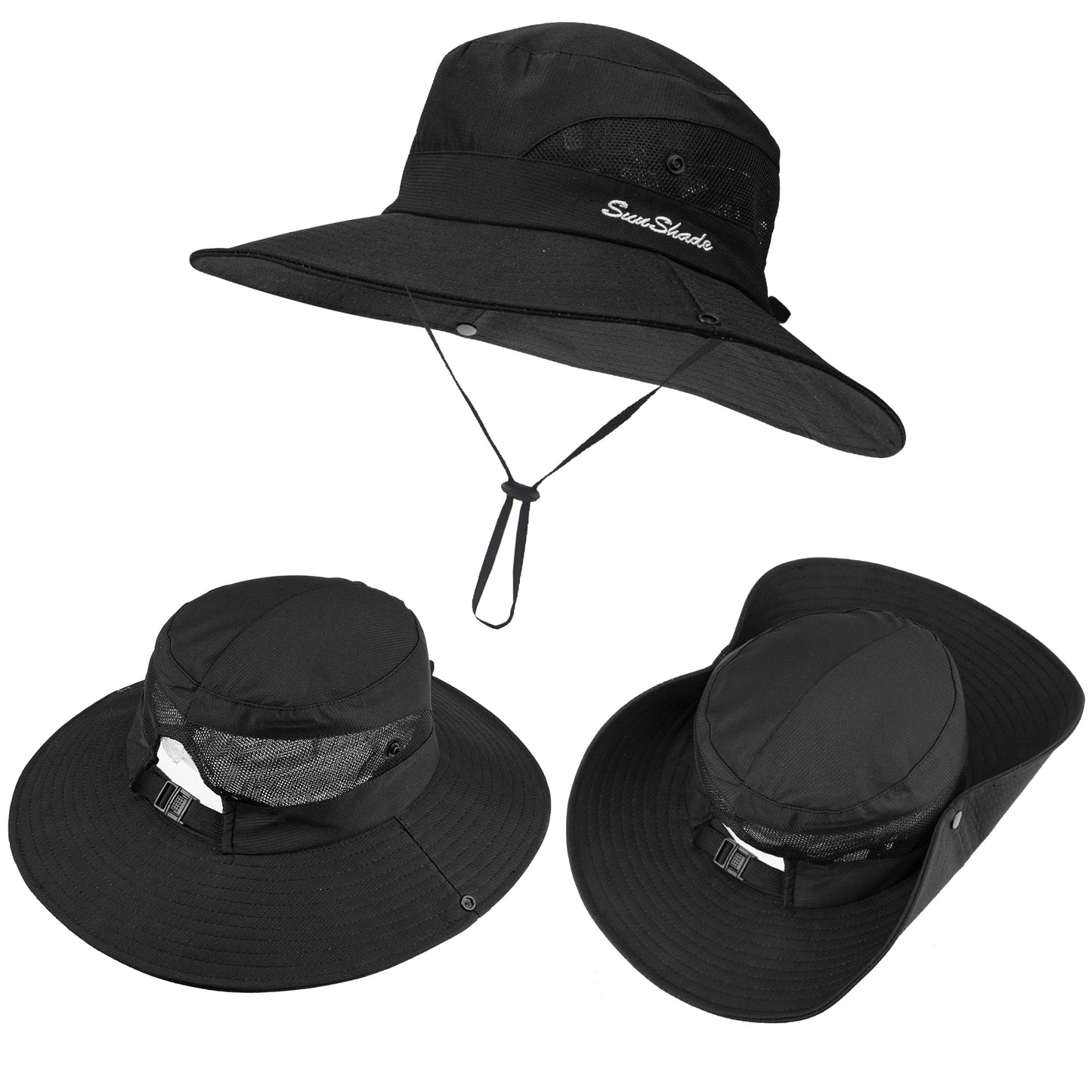 Women's Summer Sun-Hat Ponytail - Outdoor UV-Protection Mesh Wide Brim Foldable Hat with Ponytail Hole