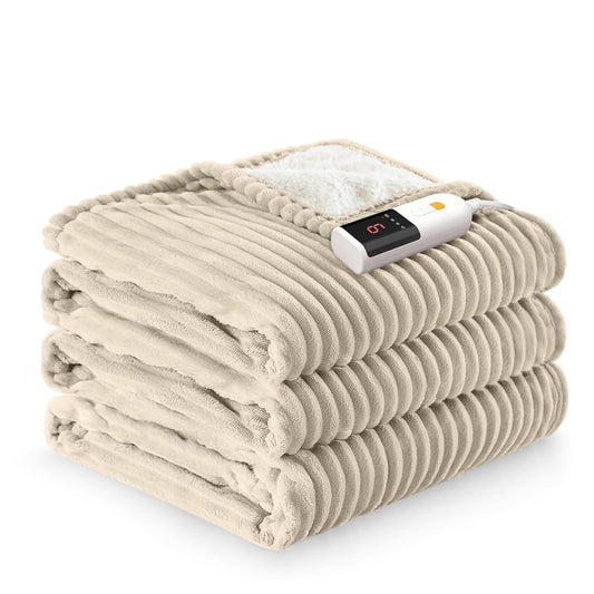 Reaks Electric Heated Throw Blanket, Silky Soft Flannel & Sherpa Heating Blanket Throw with 5 Heat Levels & 3 Hours Auto Off, Warm Gifts for Women Mom Grandma, ETL Certified (50x60 inches, White)