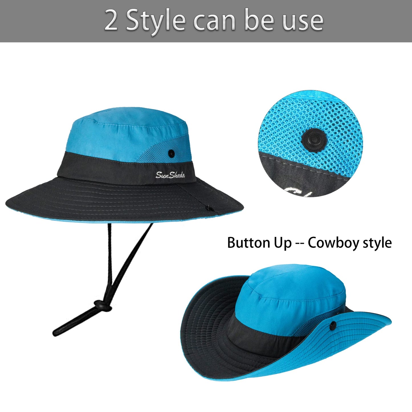 Women's Summer Sun-Hat Ponytail - Outdoor UV-Protection Mesh Wide Brim Foldable Hat with Ponytail Hole