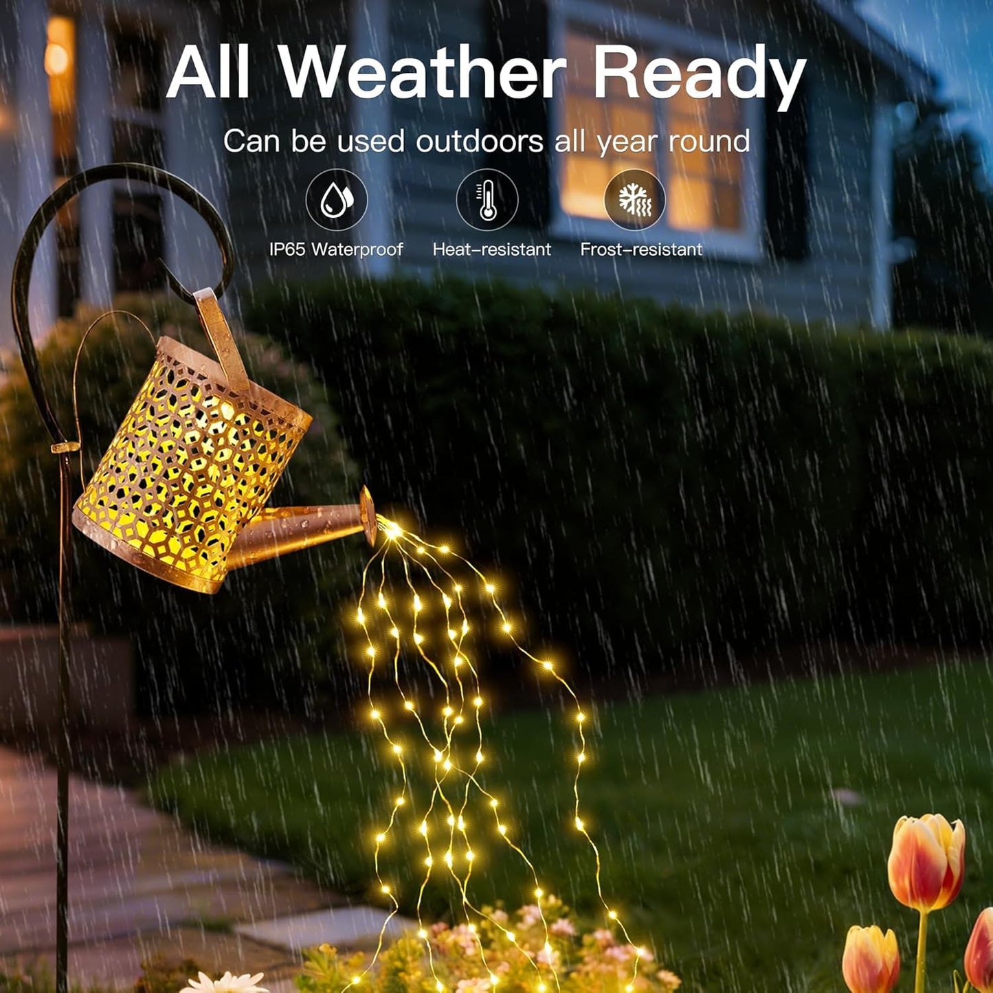 Ollny Solar Watering Can with Cascading Lights Outdoor Garden Decor, Birthday Gifts for Mom Grandma Women, IP65 Waterproof 2 Lighting Modes Hanging Lanterns for Yard Patio Lawn (Hummingbird)
