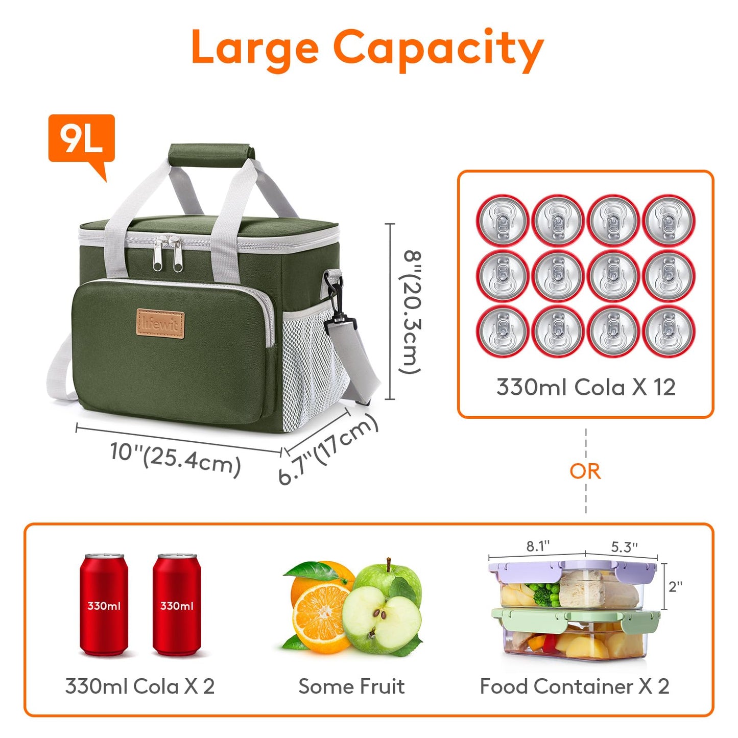 Lifewit Medium Lunch Bag, Insulated Lunch Box, Soft Cooler Cooling Tote for Adult Men Women, Black 12-Can (9L)