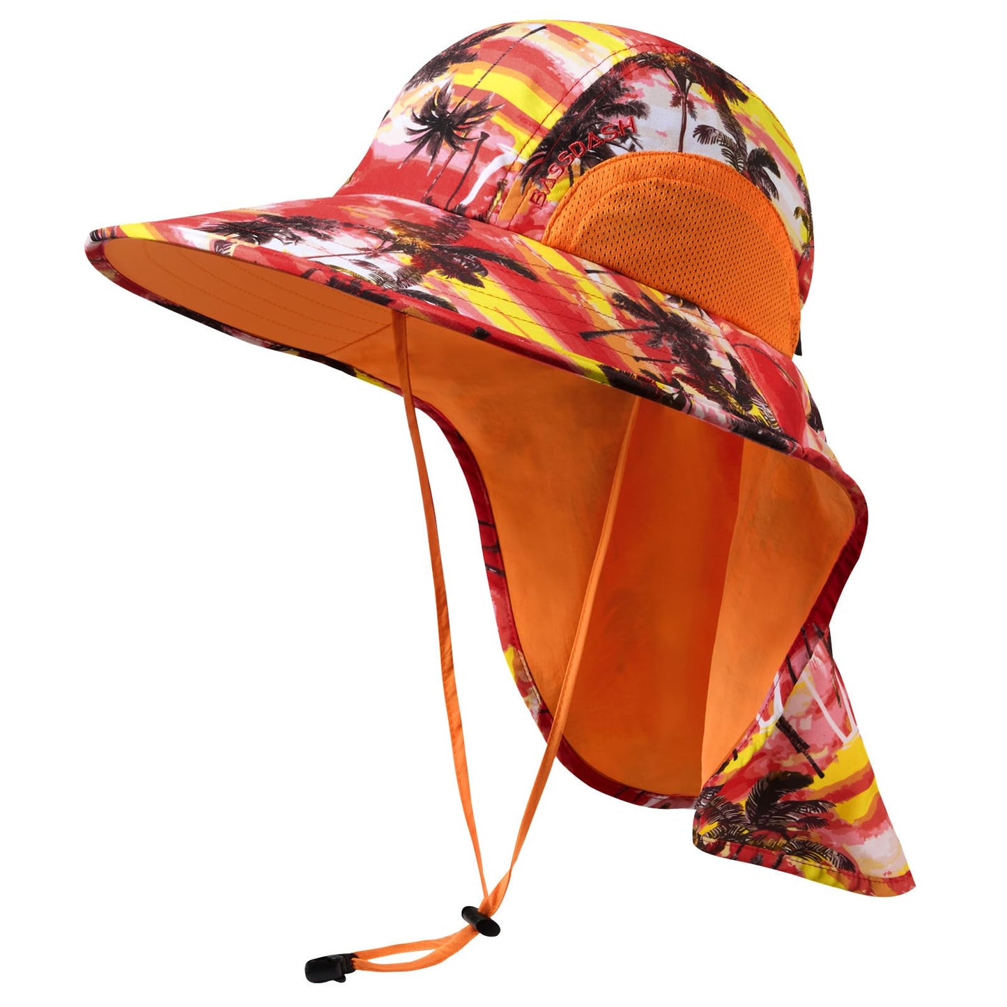 BASSDASH UPF 50+ Unisex Water Resistant Wide Brim Sun Hat with Large Neck Flap Ponytail Fishing Hat for Men Women