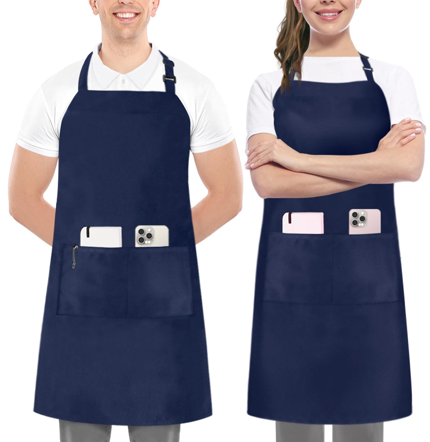 Utopia Kitchen 2 Pack Bib Apron, Adjustable with 2 Pockets, Water and Oil Resistant, Cooking Kitchen Chef Apron for Women Men