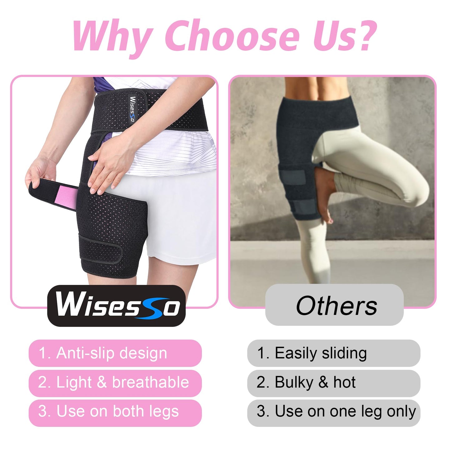 Hip Brace, Groin Wrap Hip Braces for Sciatica Pain Relief, Thigh Support for Groin, Thigh, Hamstring, Pulled Muscle Injury, Sciatic Nerve Brace For Men and Women, Pink