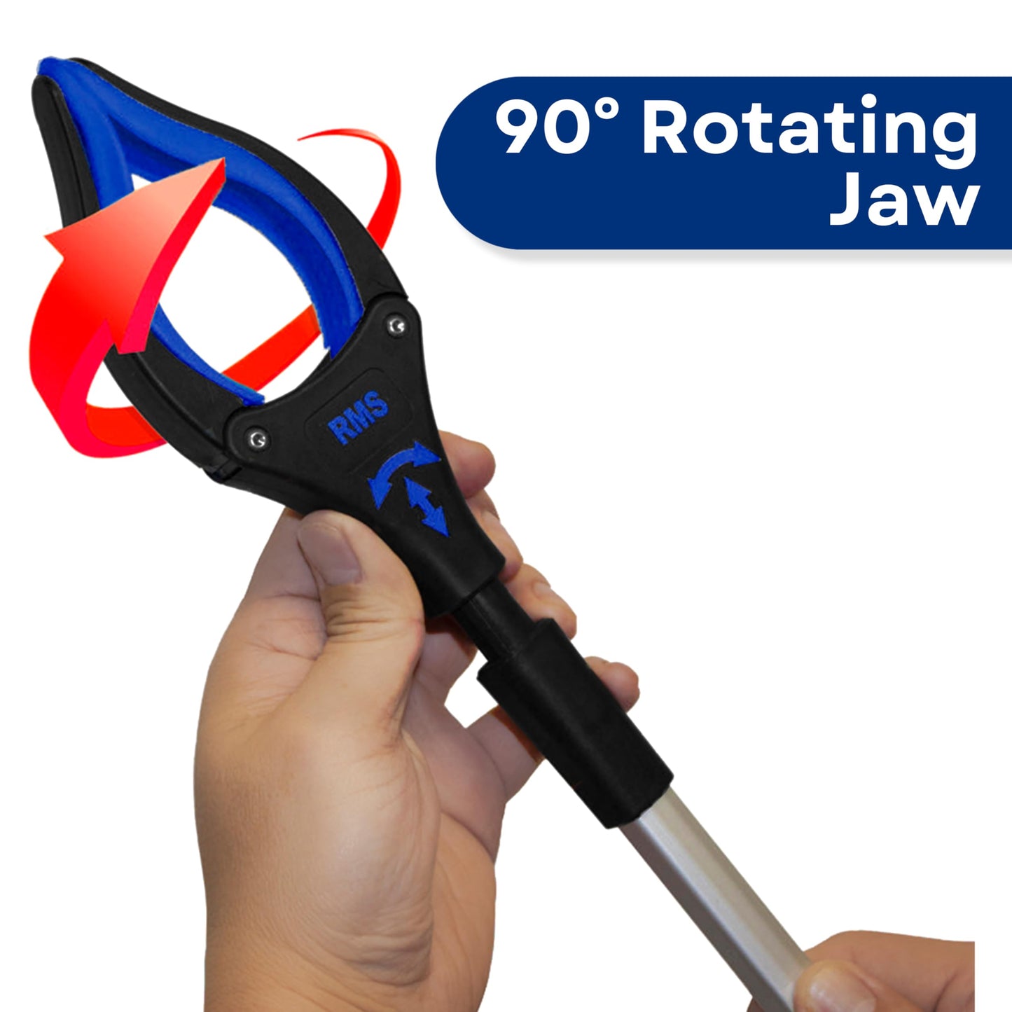 RMS 34 Inch Extra Long Reacher Grabber - Foldable Gripper and Reaching Tool with Rotating Jaw
