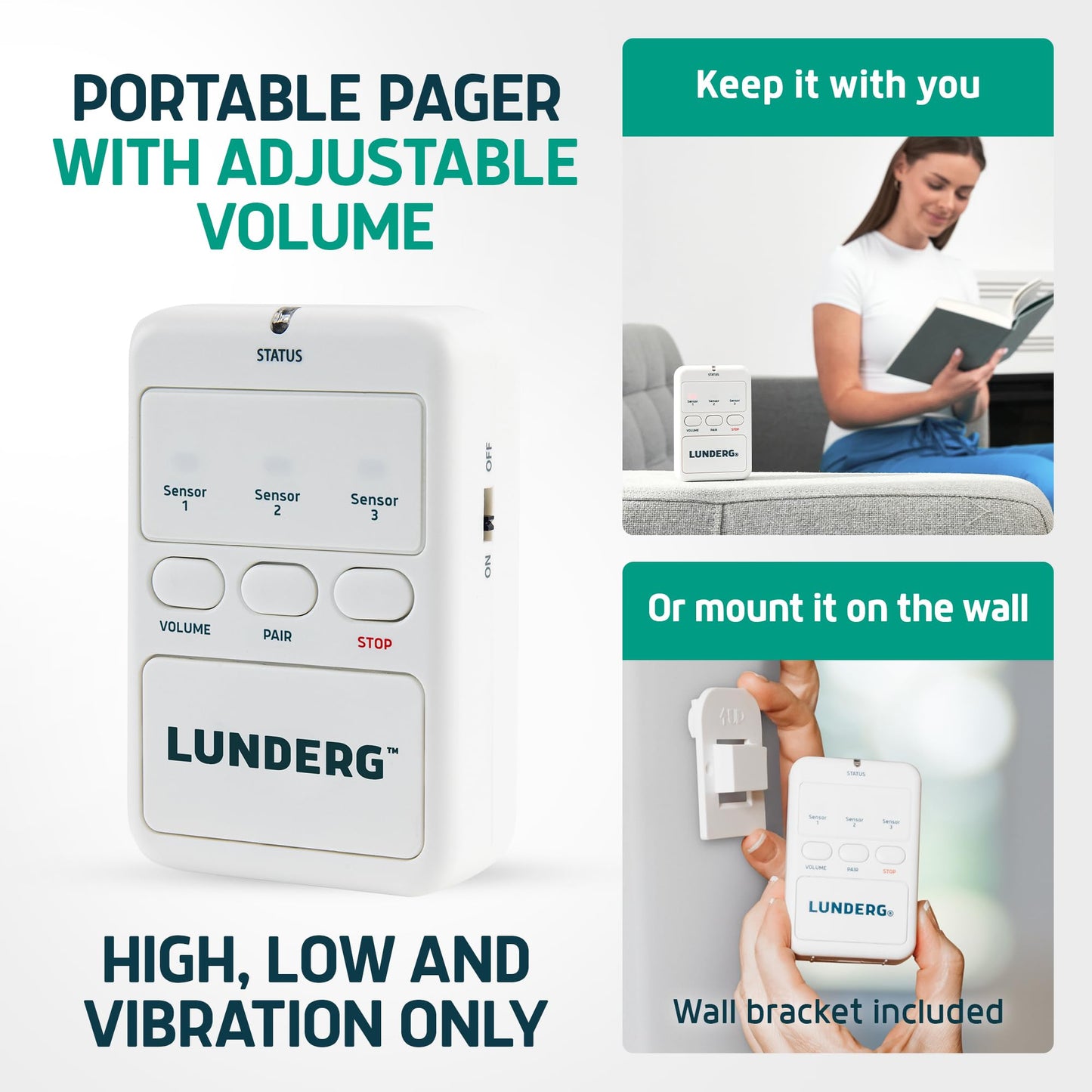 Lunderg Wireless Early Alert Bed Alarm System for Elderly - Alerts Caregivers Before They Get Up, No in-Room Alarm to Frighten Your Loved One, Fall Prevention for Dementia Care, Trusted US Company