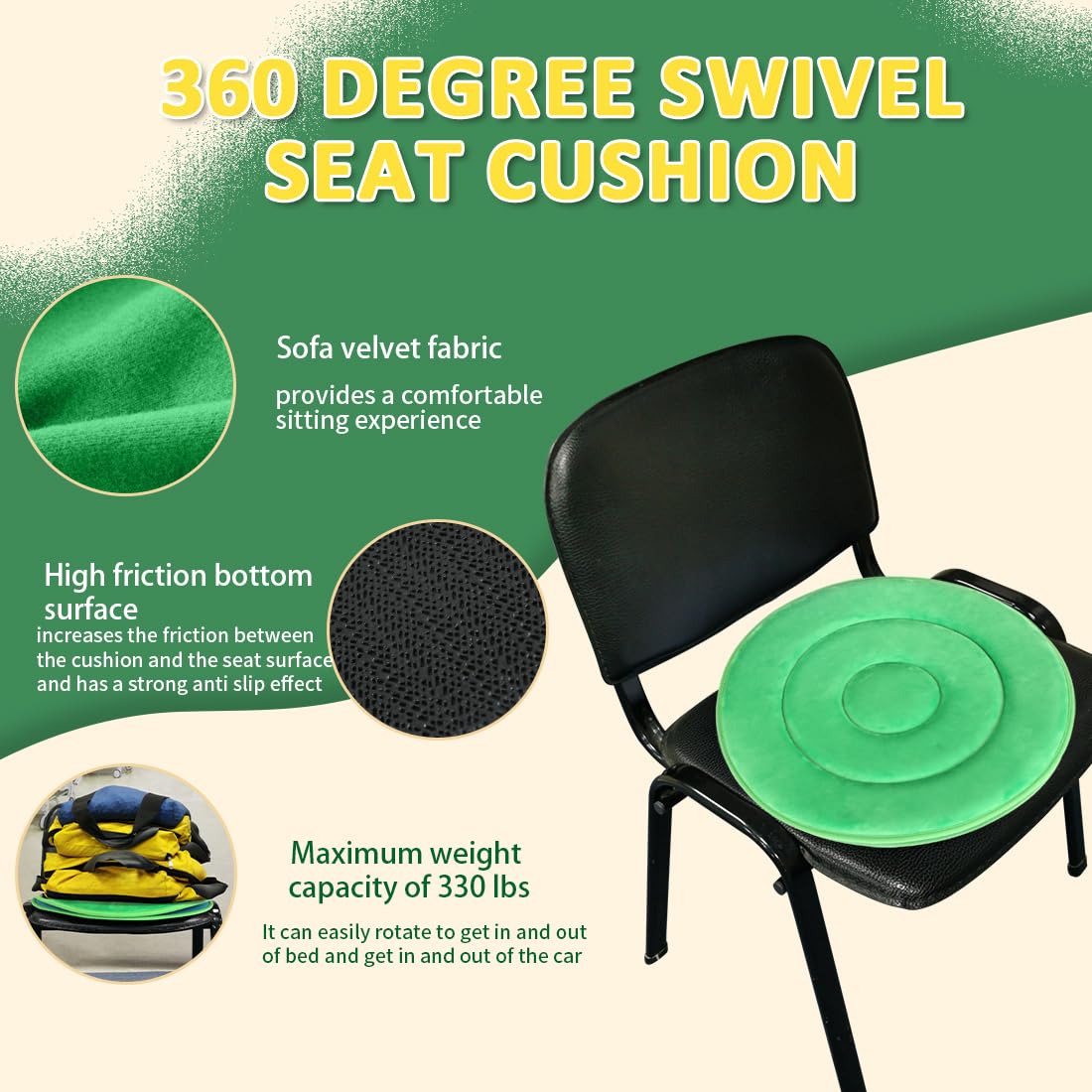 360 Degree Swivel Seat Cushion for Car or Chair,Rotating Seat Cushion Pivot Disc Pad for Elderly,Swivel Car Seat Chair Assist for Elderly to Turning Easily from Bed to Wheelchair