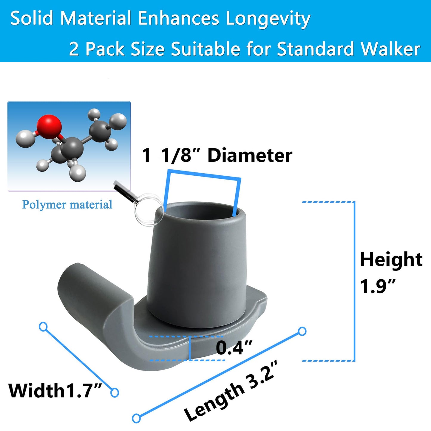 Aliseniors Walker Ski Glides 2 Pack - Universal 1 1/8" Fit Walker Accessories for Senior Folding Mobility Aids - Heavy Duty Smooth Tennis Ball Replacement on All Surfaces, Durable Floor Protection