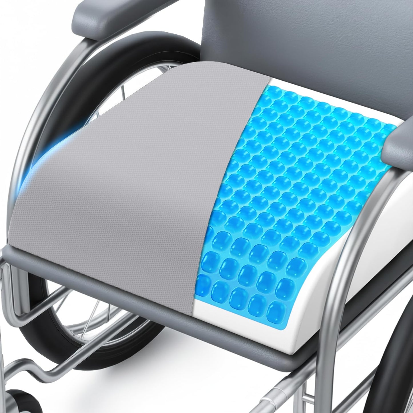 Wheelchair Seat Cushion for Pressure Relief, Cooling Gel Memory Foam Chair Cushion with Slope-Edge Design, Coccyx Support for Tailbone Pain, Non-Slip, for Wheelchairs, Office Chairs & Car Seats
