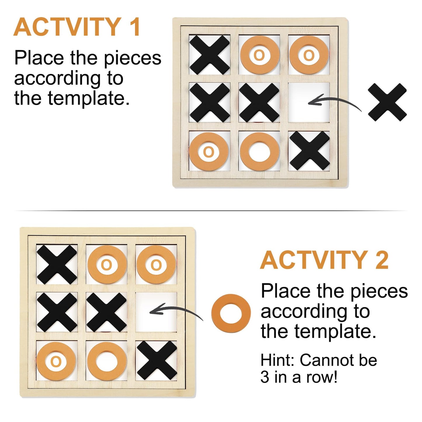 Seenelling Jumbo Wooden Tic Tac Toe Game Dementia Activities for Alzheimers Seniors with Matching and Puzzle Templates XO Chess Board Game for Elderly Engaging Table Decor(Blue, Red)