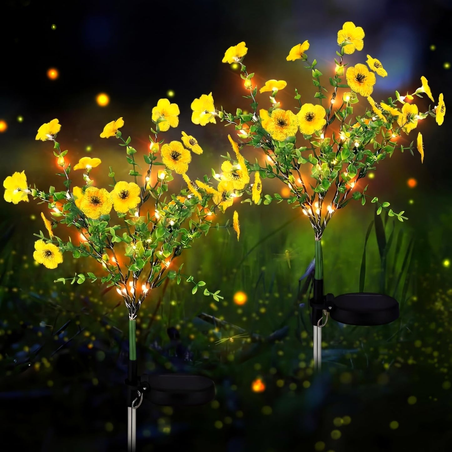 Glooglitter 2 Pack Solar Stake Lights Outdoor Decor Waterproof Mums Artificial Flowers Solar Lights for Outdoor Garden Yard Pathway Decor (Rose Red,Violet)