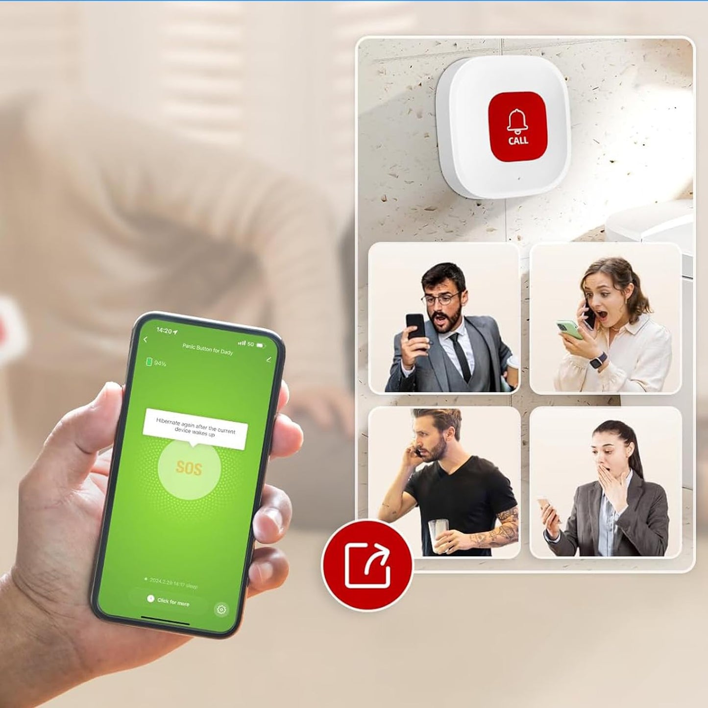 WiFi Caregiver Call Button for Elderly at Home w App Notification, Elderly Monitoring, Caregiver Pager, Life Alert Systems for Seniors No Monthly Fee,Compatible with Tuya Smart/Smart Life APP (1)