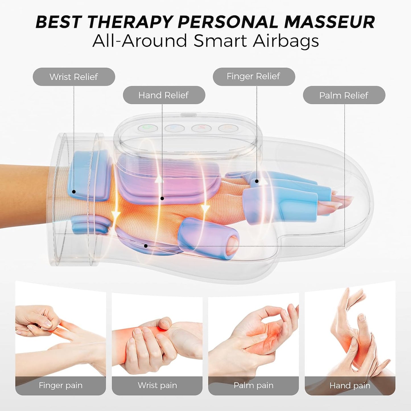 WUX Hand Massager with Heat and Air Compression, 3 Massage Modes, 4 Heat Levels and 5 Compression Settings, Rechargeable Hand Compression Massager for Daily Relaxation, Women and Men | 3 Massage Modes, 4 Heat Levels, 5 Intensity Settings, Helps Relieve Va