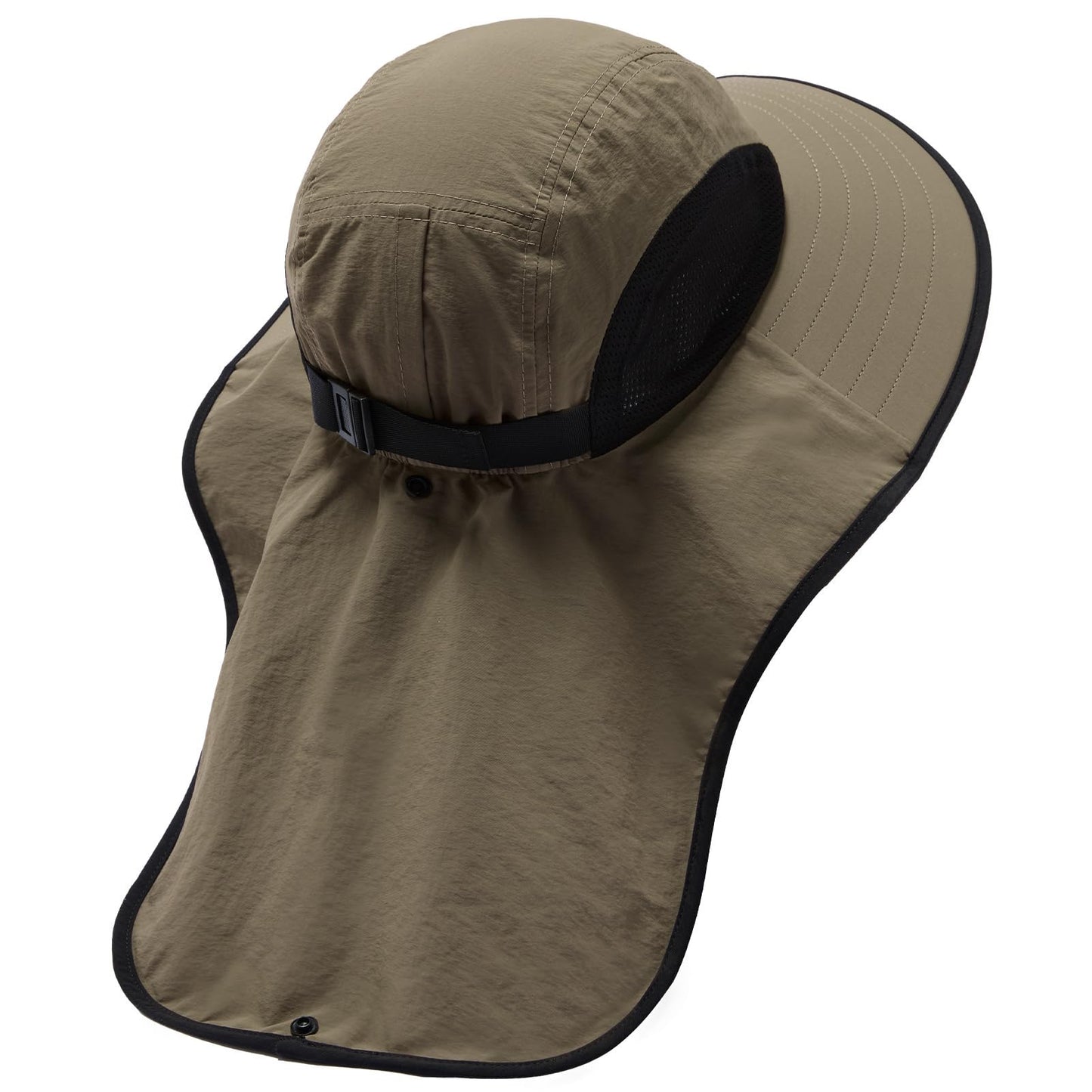 BASSDASH UPF 50+ Unisex Water Resistant Wide Brim Sun Hat with Large Neck Flap Ponytail Fishing Hat for Men Women
