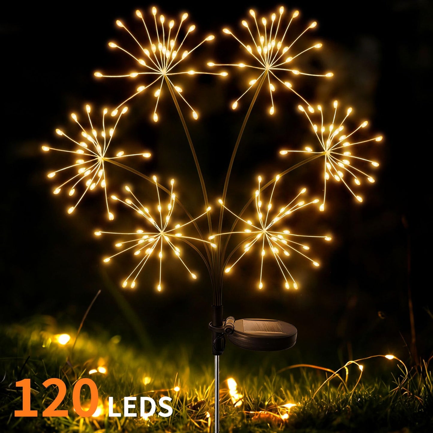JJGoo Solar Garden Lights, New Upgraded 2 Pack Solar Swaying Starburst Light, Waterproof Fireworks Outdoor Lights, Yard Patio Pathway Decoration, Warm White