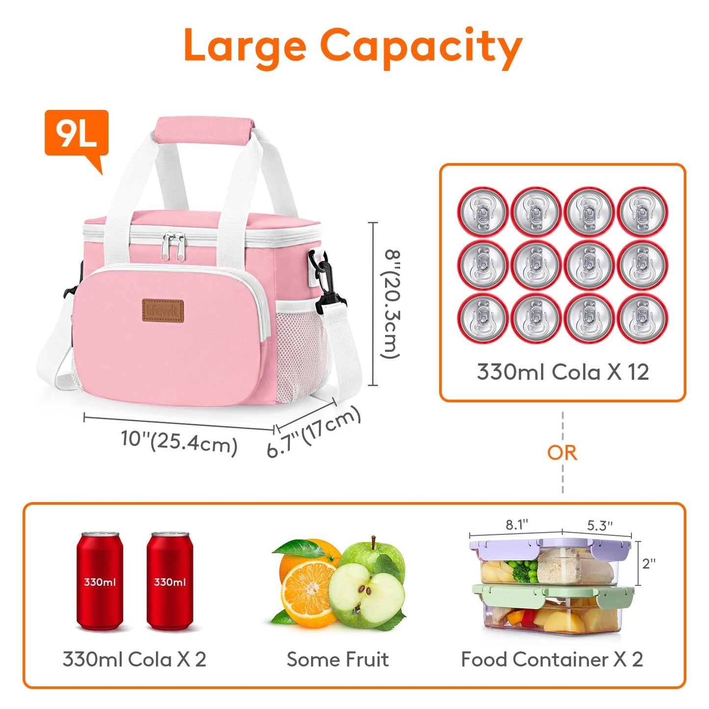 Lifewit Medium Lunch Bag, Insulated Lunch Box, Soft Cooler Cooling Tote for Adult Men Women, Black 12-Can (9L)