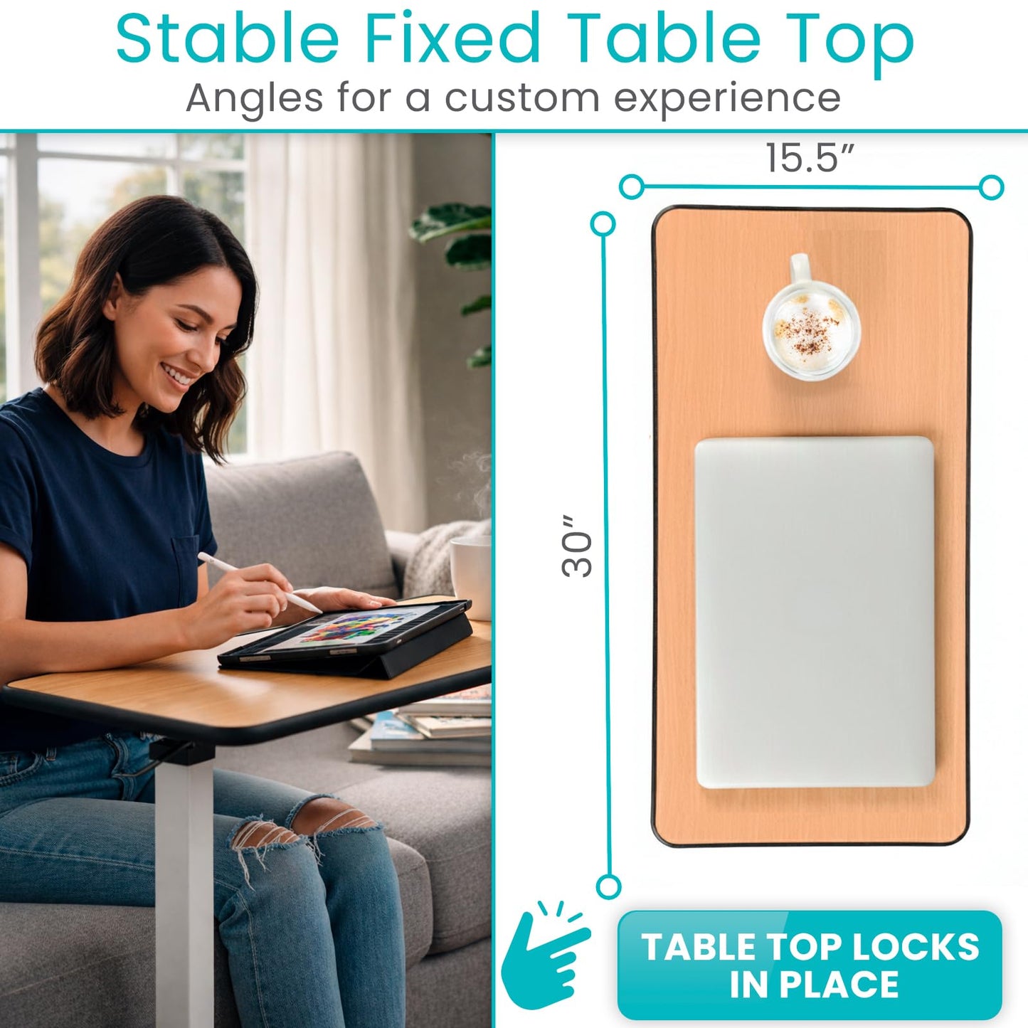 Vive Overbed Hospital Bed Table for Home Use - Adjustable Swivel Wheels & Tray for Over Bed - for Medical Bedside Chair - Adjustable Height, Tilt Top for Reading, Laptop, Bedridden, Elderly, Seniors