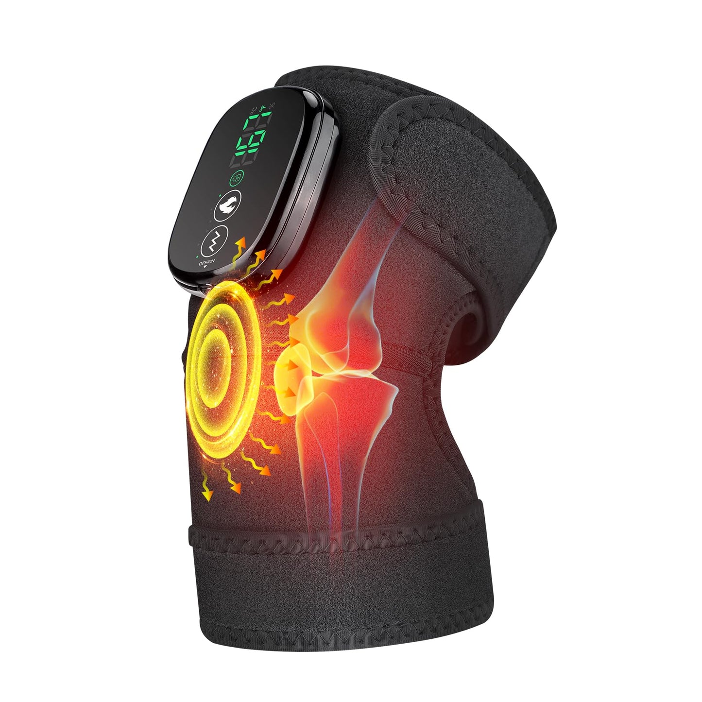 Cordless Heated Knee Massager, FSA Eligible 3-in-1 Wearable Wrap for Knee, Elbow and Shoulder, Rechargeable Heat and Vibration Massager, 6 Heat Levels, 3 Massage Modes