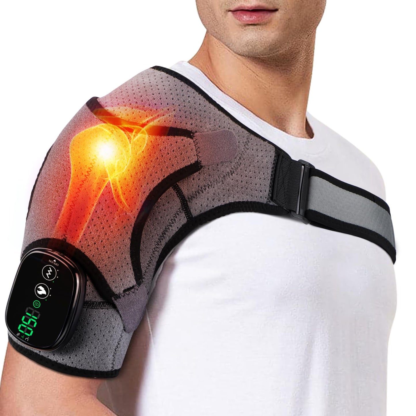 Heated Shoulder Wrap with Massage, Shoulder Heating Pad for Rotator Cuff Frozen Shoulder, Cordless Shoulder Heating Pads Shoulder Massager with Heat