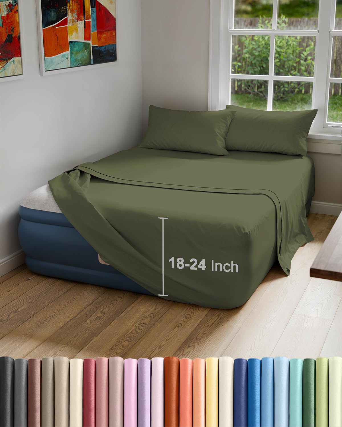 Air Mattress Sheet Set for Full Size - 4 Piece Breathable & Cooling Sheets w/Extra Deep Pockets - Fits Inflatable & Blow Up Air Mattresses Up to 24 Inches Thick - Soft and Wrinkle Free - Dark Grey