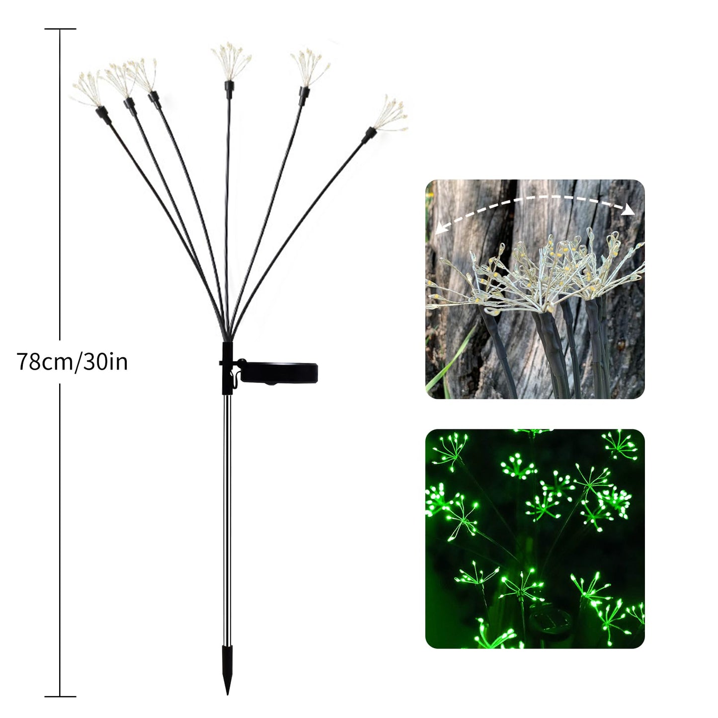 JJGoo Solar Garden Lights, New Upgraded 2 Pack Solar Swaying Starburst Light, Waterproof Fireworks Outdoor Lights, Yard Patio Pathway Decoration, Warm White