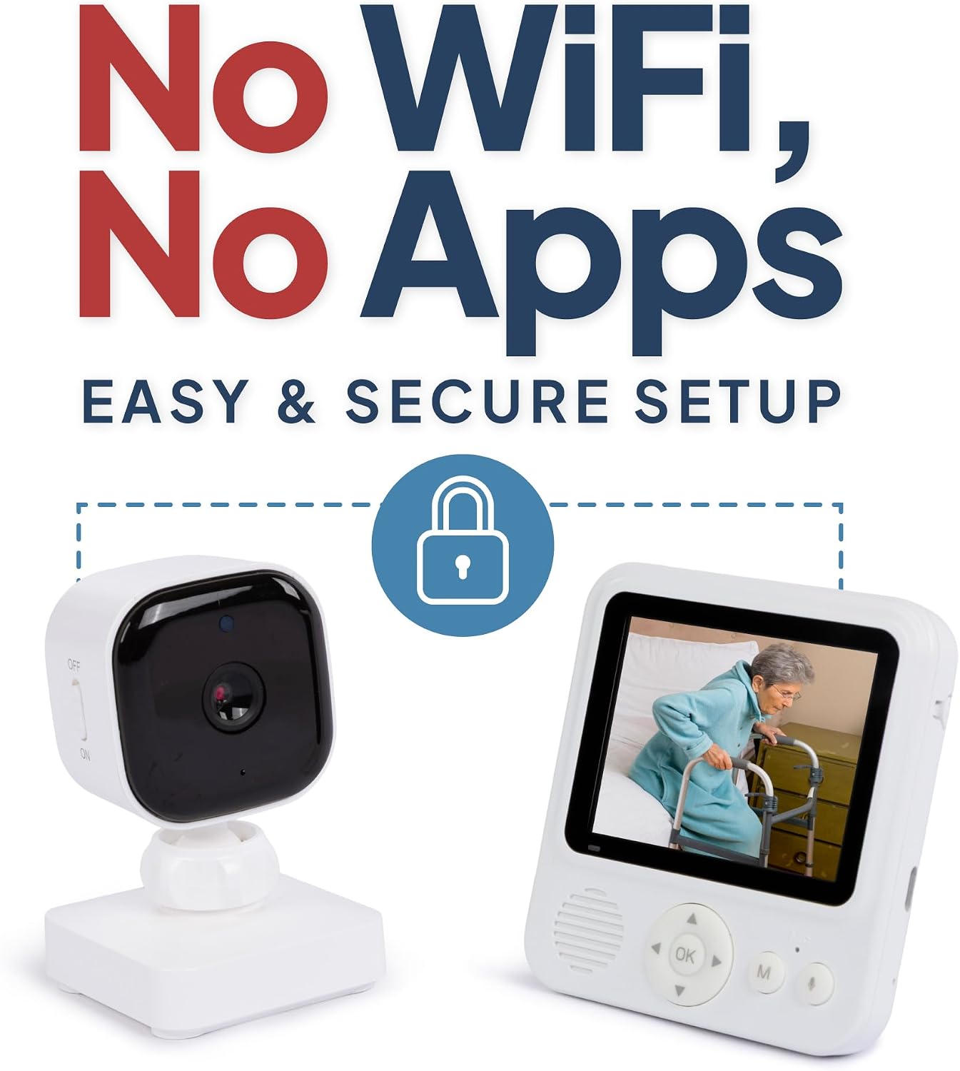 Smart Caregiver Video Monitor for Elderly Care and Caregivers, Portable, Rechargeable, Infrared Night Vision, Secure Connection, No WiFi