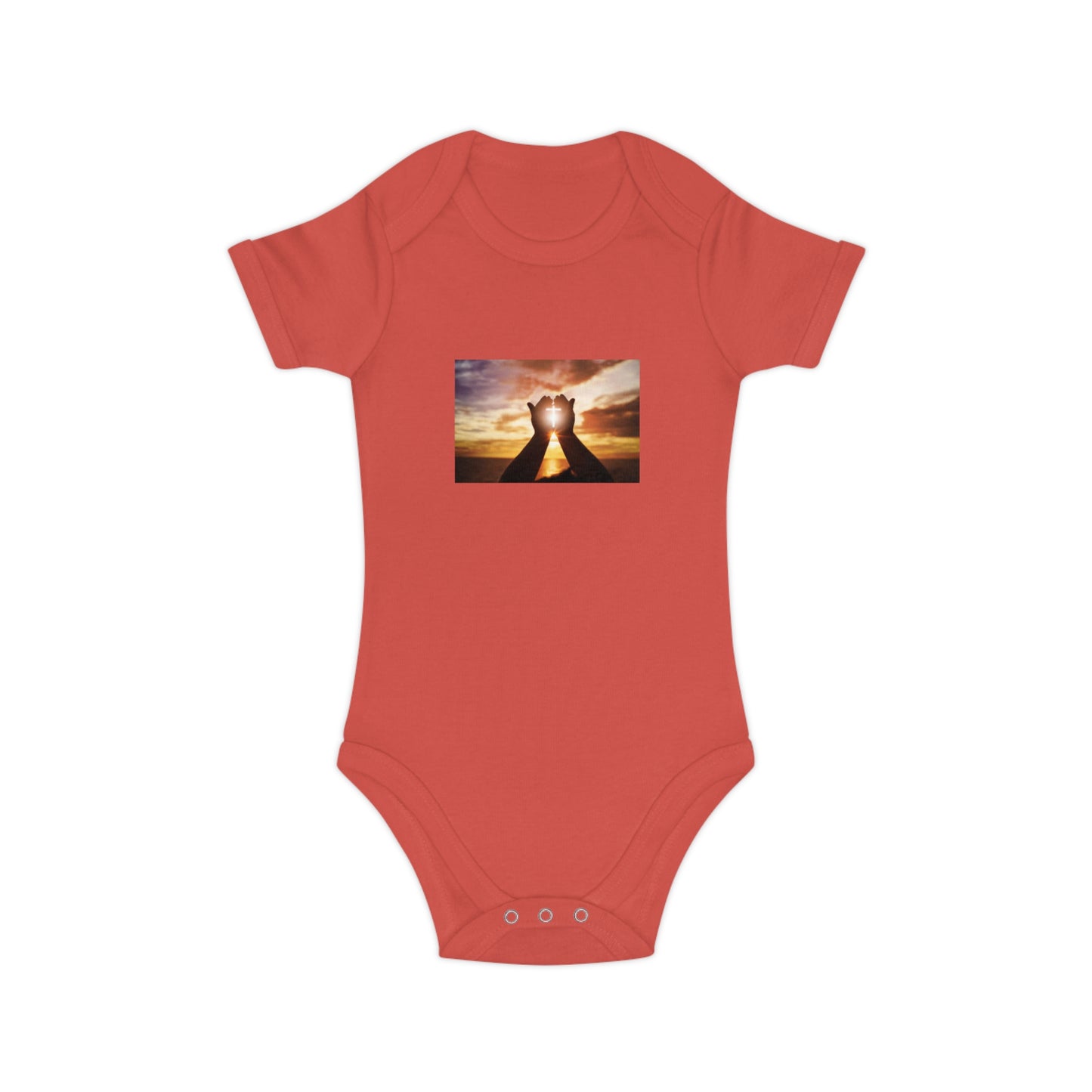 Sunset Heart Baby Bodysuit — Cute Newborn Onesie for Baby Shower & New Parents