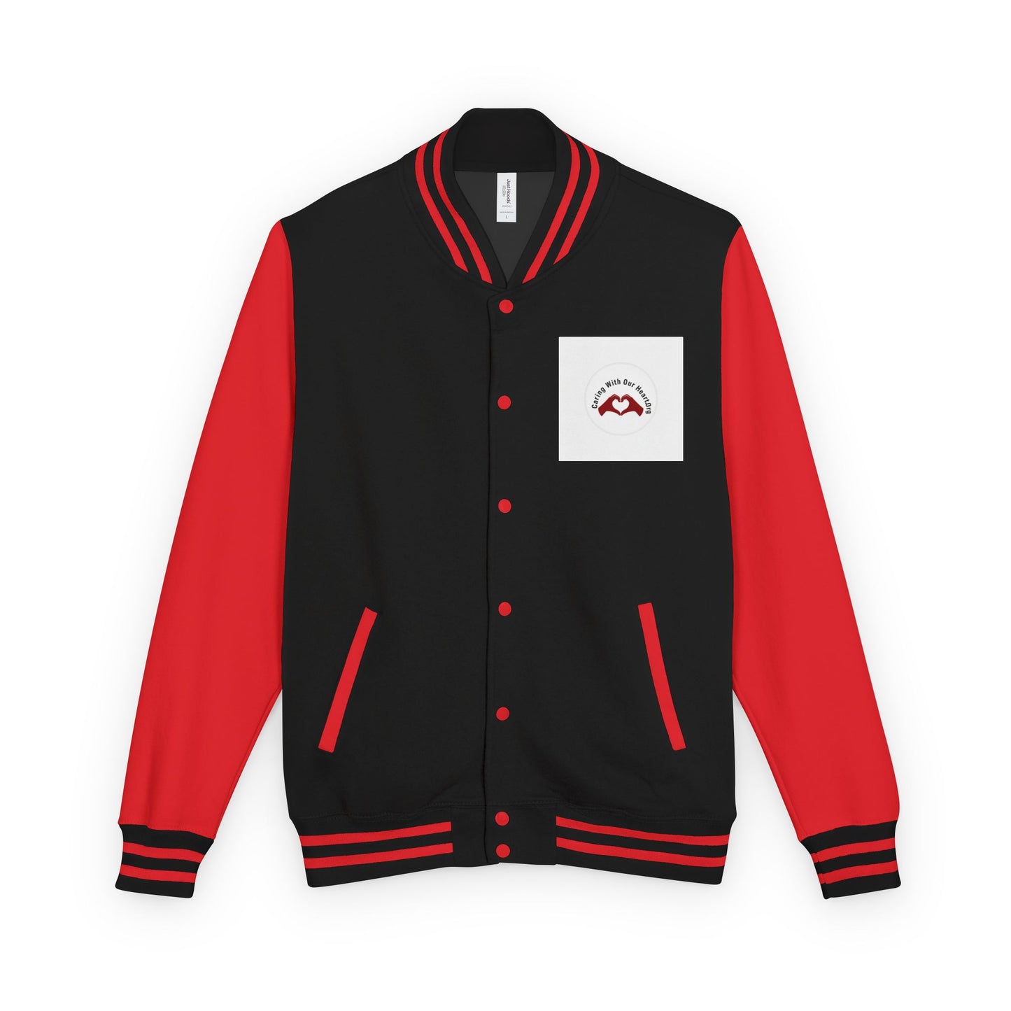 Red & White Letterman Jacket – Classic Varsity Style with Pocket Crest