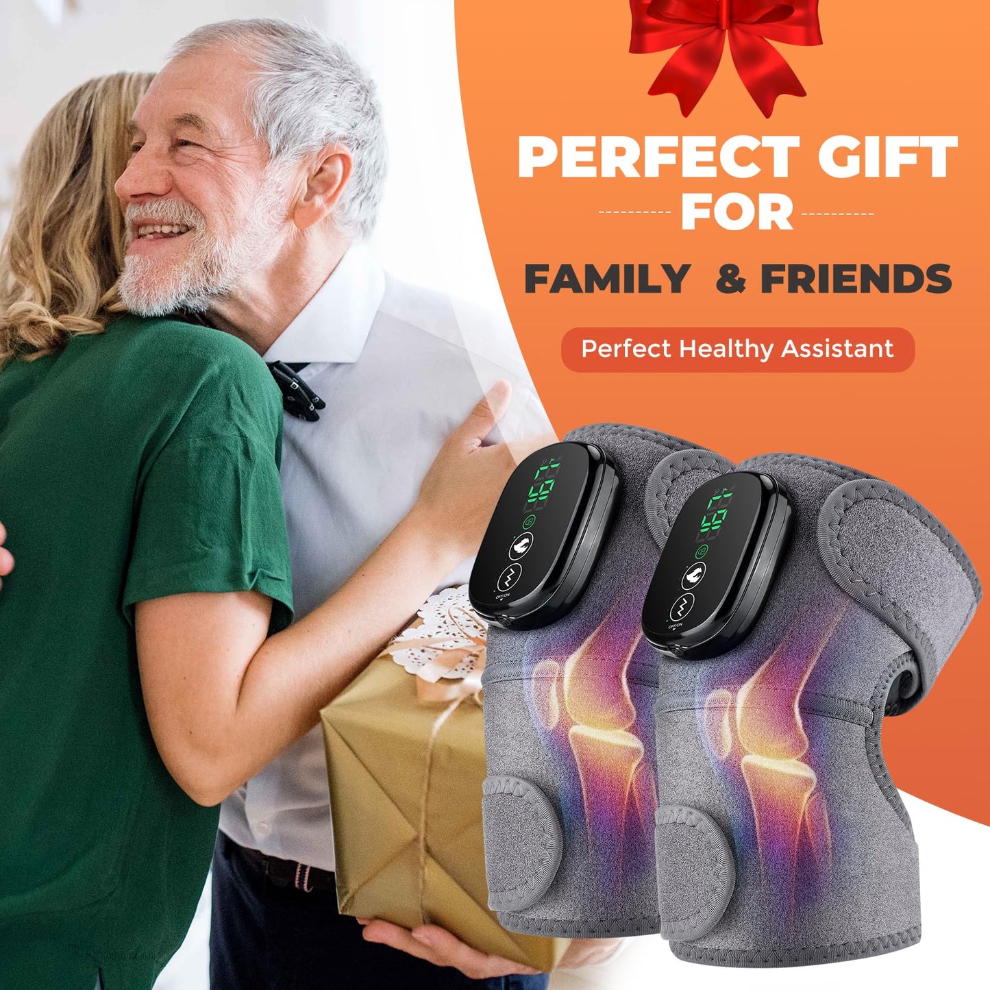 Cordless Heated Knee Massager, FSA Eligible 3-in-1 Wearable Wrap for Knee, Elbow and Shoulder, Rechargeable Heat and Vibration Massager, 6 Heat Levels, 3 Massage Modes