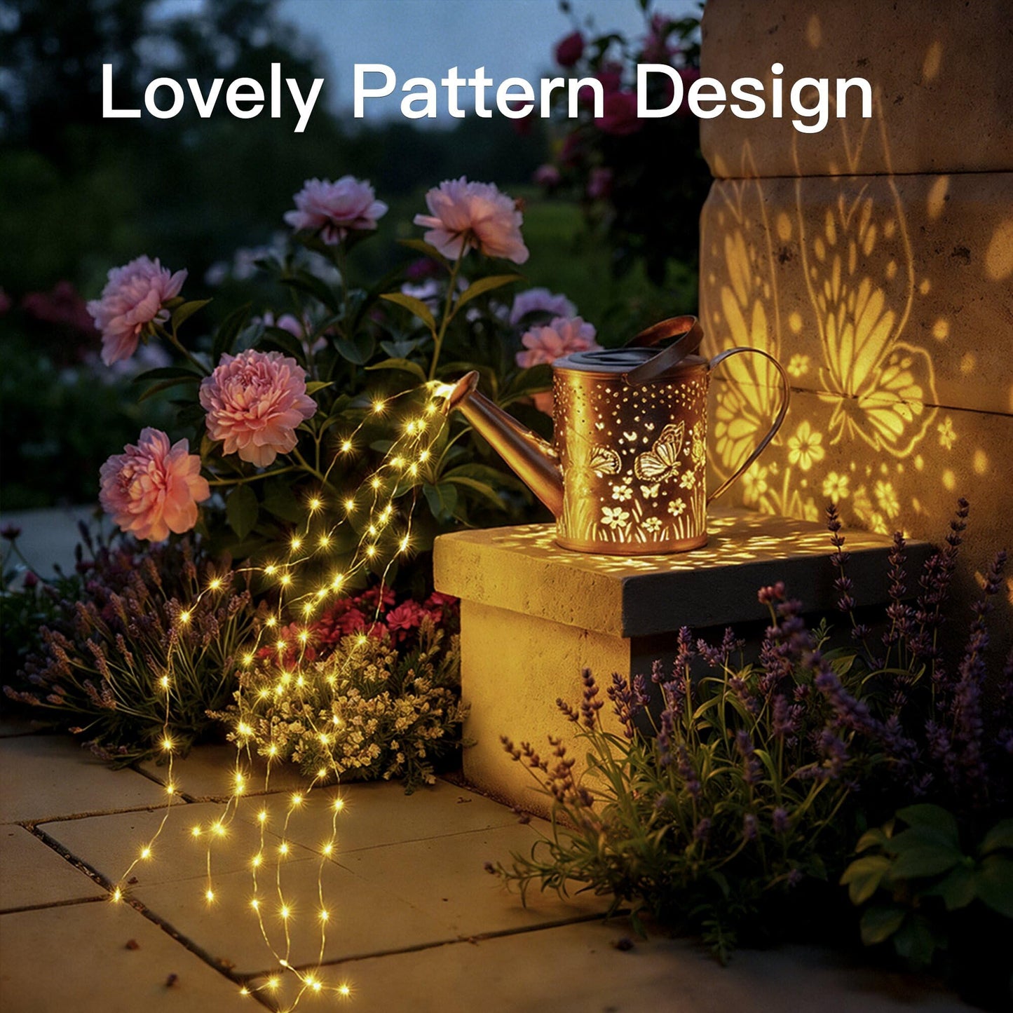 Ollny Solar Watering Can with Cascading Lights Outdoor Garden Decor, Birthday Gifts for Mom Grandma Women, IP65 Waterproof 2 Lighting Modes Hanging Lanterns for Yard Patio Lawn (Hummingbird)