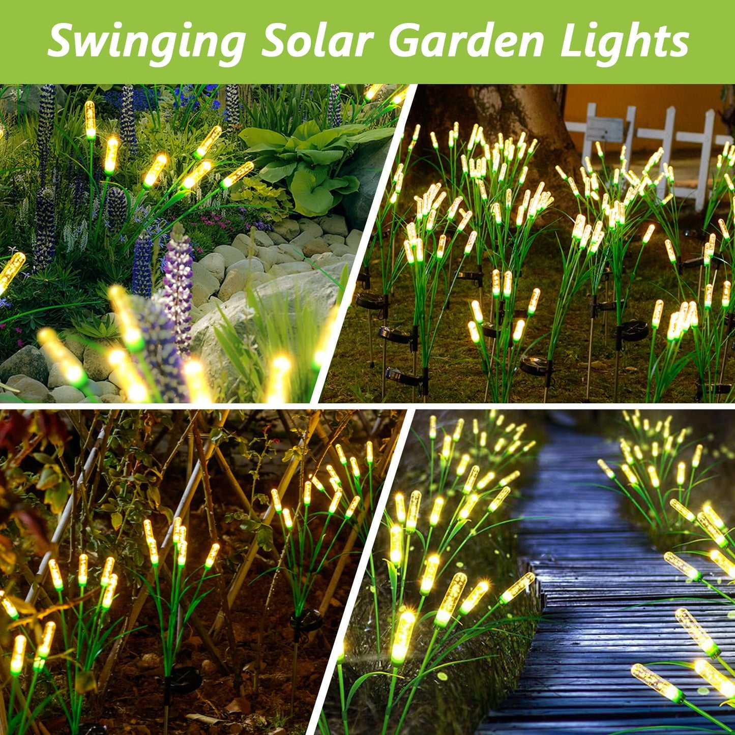Reed Solar Garden Lights Outdoor, 15.7 Inch 2 pack 12 LED Solar Lights Outdoor Garden Decor, Waterproof Solar Swaying Light Sway by Wind, Yard Patio Porch Pathway Lawn Decorations, Warm White