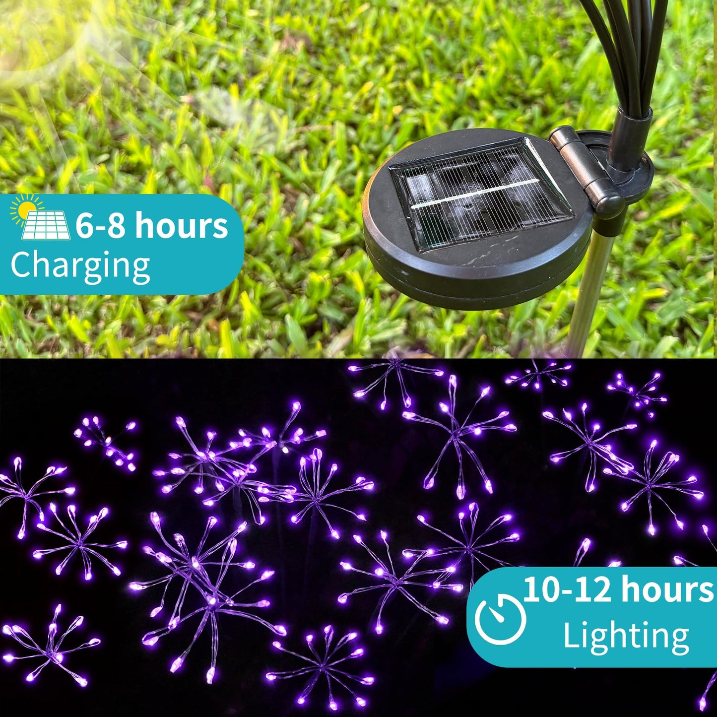 JJGoo Solar Garden Lights, New Upgraded 2 Pack Solar Swaying Starburst Light, Waterproof Fireworks Outdoor Lights, Yard Patio Pathway Decoration, Warm White