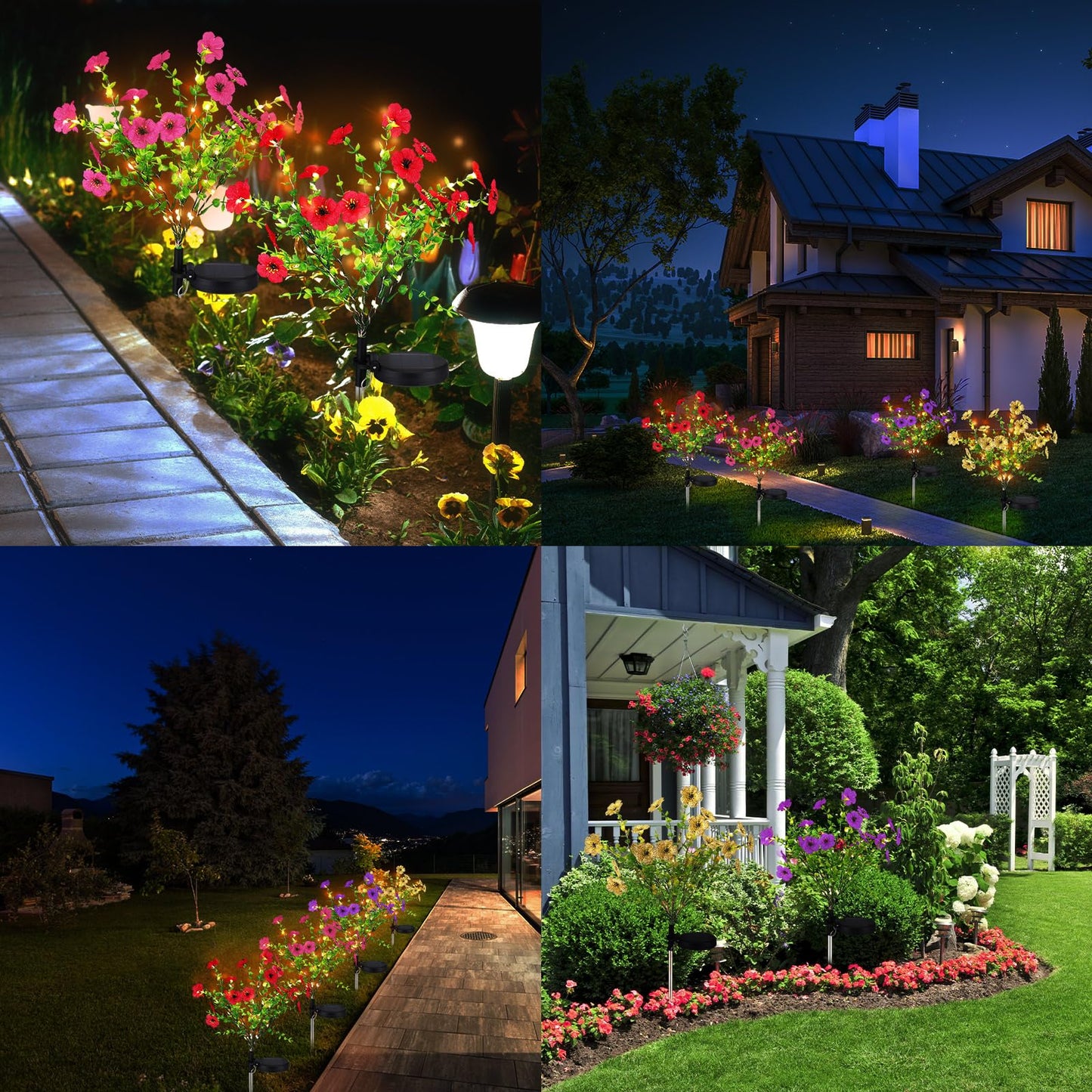 Glooglitter 2 Pack Solar Stake Lights Outdoor Decor Waterproof Mums Artificial Flowers Solar Lights for Outdoor Garden Yard Pathway Decor (Rose Red,Violet)