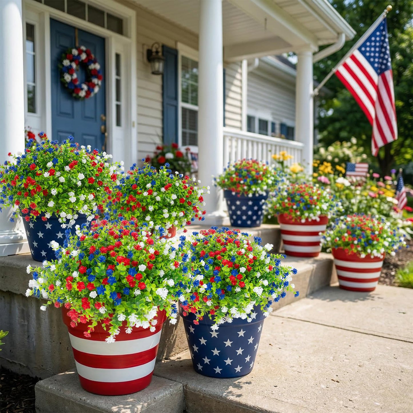 Hananona 12 Pcs Artificial Flowers Outdoor, Faux Artificial Plants UV Resistant Plastic Flower Bulk for Hanging Planter Porch Window Home Wedding Fall Summer Decor (12, Fuchsia, Purple, Yellow, Green)