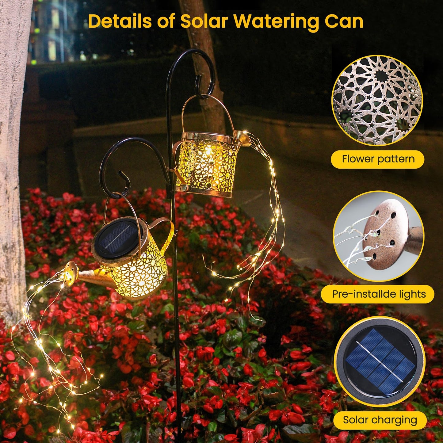 Solar Lights Outdoor Decorative, Metal Watering Can Lights Waterproof, Small Hanging Garden Decor Yard Outside Patio Lawn, Gifts for Mom Grandma Women Birthday(Warm White)