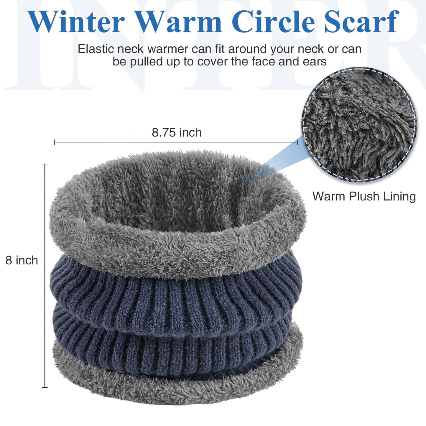 Winter Hat with Ear Flaps for Men, Beanie with Brim Hat Scarf Set, Warm Fleece Lined Skull Cap Neck Warmer for Women