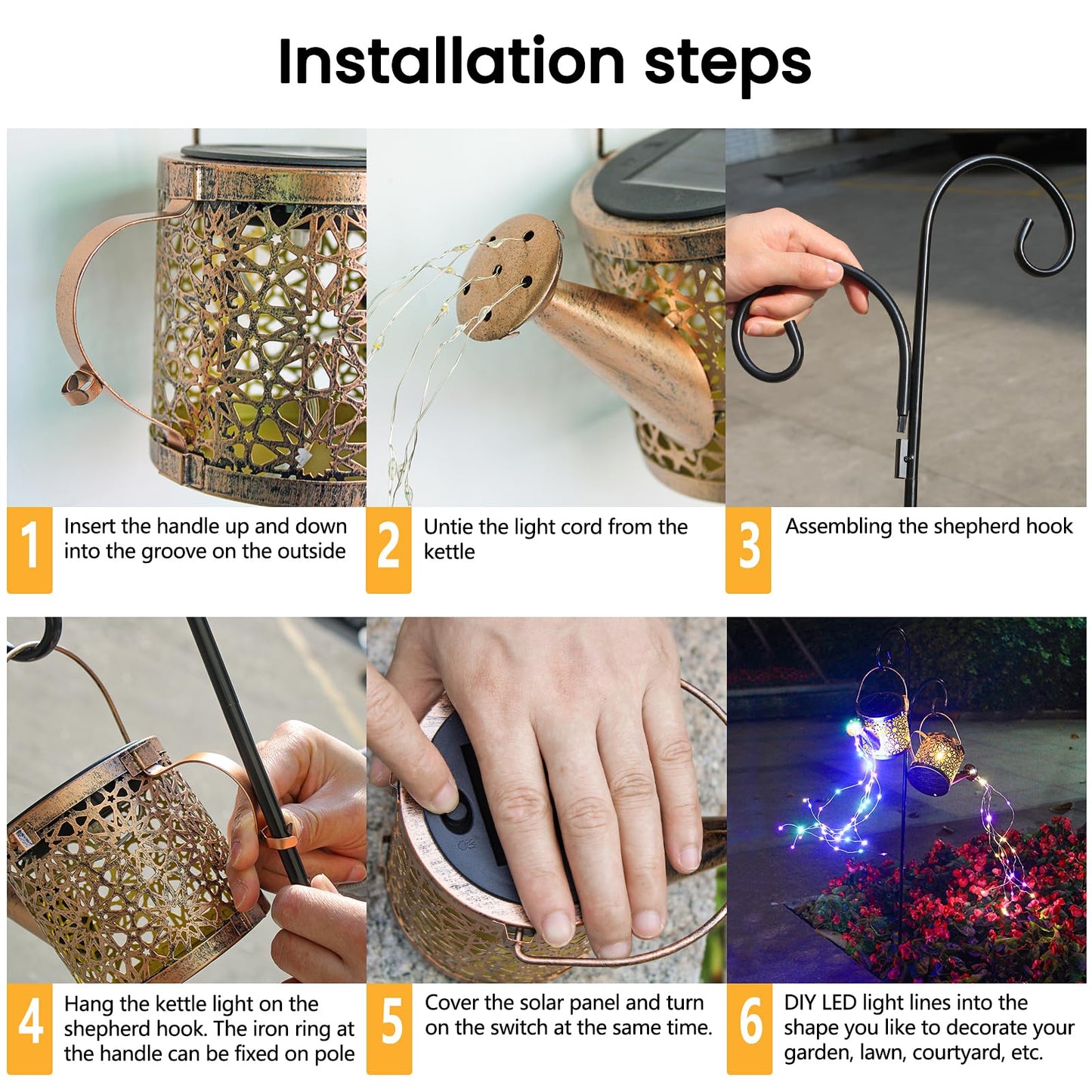 Solar Lights Outdoor Decorative, Metal Watering Can Lights Waterproof, Small Hanging Garden Decor Yard Outside Patio Lawn, Gifts for Mom Grandma Women Birthday(Warm White)