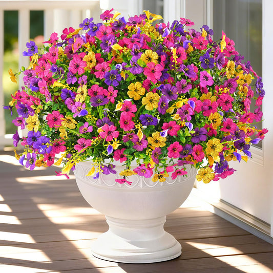 BLEUM CADE 12 Bundles Artificial Flowers for Outdoors, UV Resistant Fake Outdoor Flowers, Realistic Faux Outdoor Flowers for Decoration, Outside Fake Plants for Porch Garden Decor
