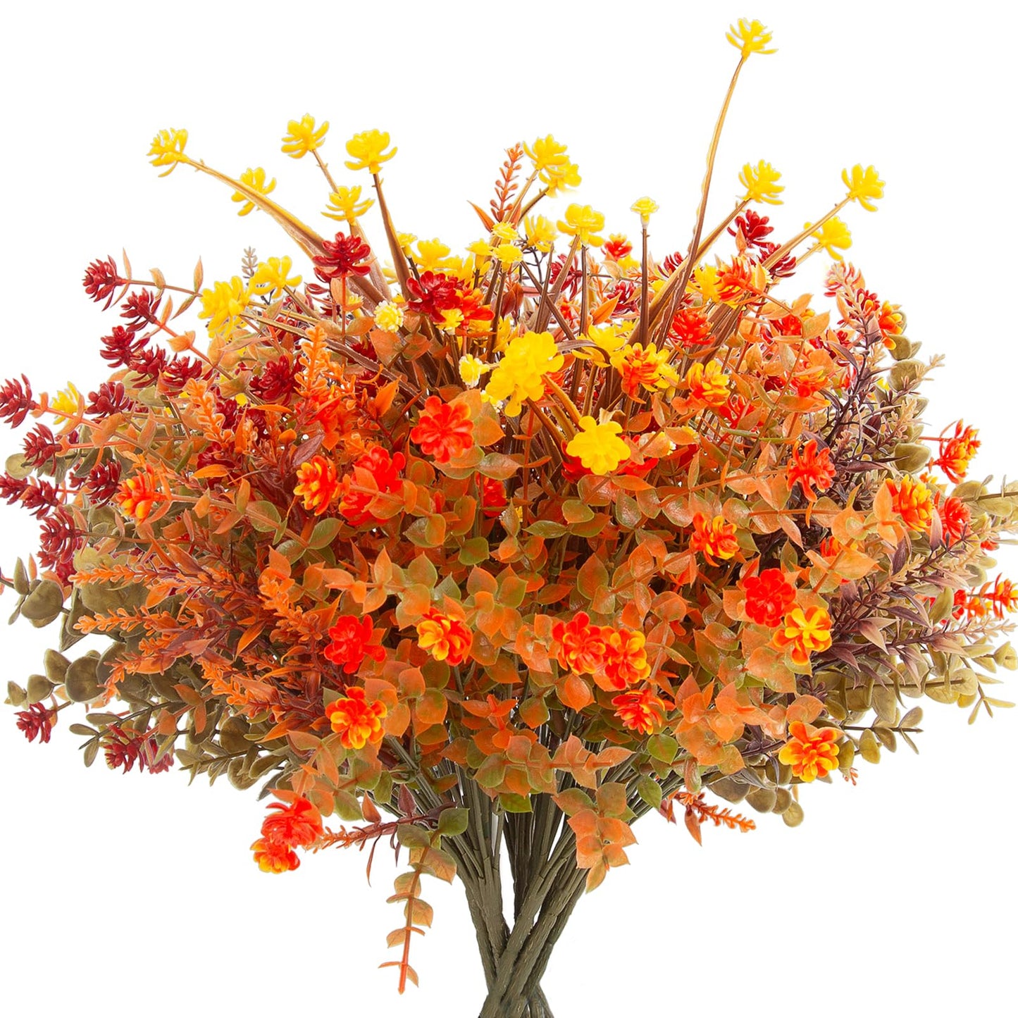 Hananona 12 Pcs Artificial Flowers Outdoor, Faux Artificial Plants UV Resistant Plastic Flower Bulk for Hanging Planter Porch Window Home Wedding Fall Summer Decor (12, Fuchsia, Purple, Yellow, Green)
