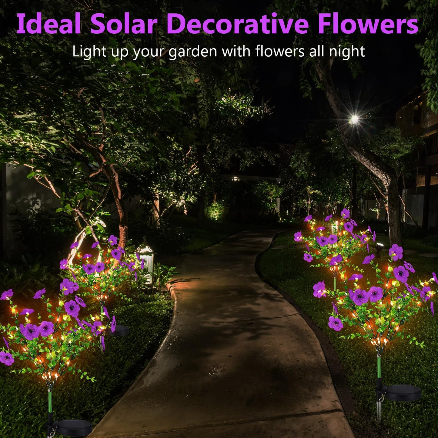 Glooglitter 2 Pack Solar Stake Lights Outdoor Decor Waterproof Mums Artificial Flowers Solar Lights for Outdoor Garden Yard Pathway Decor (Rose Red,Violet)