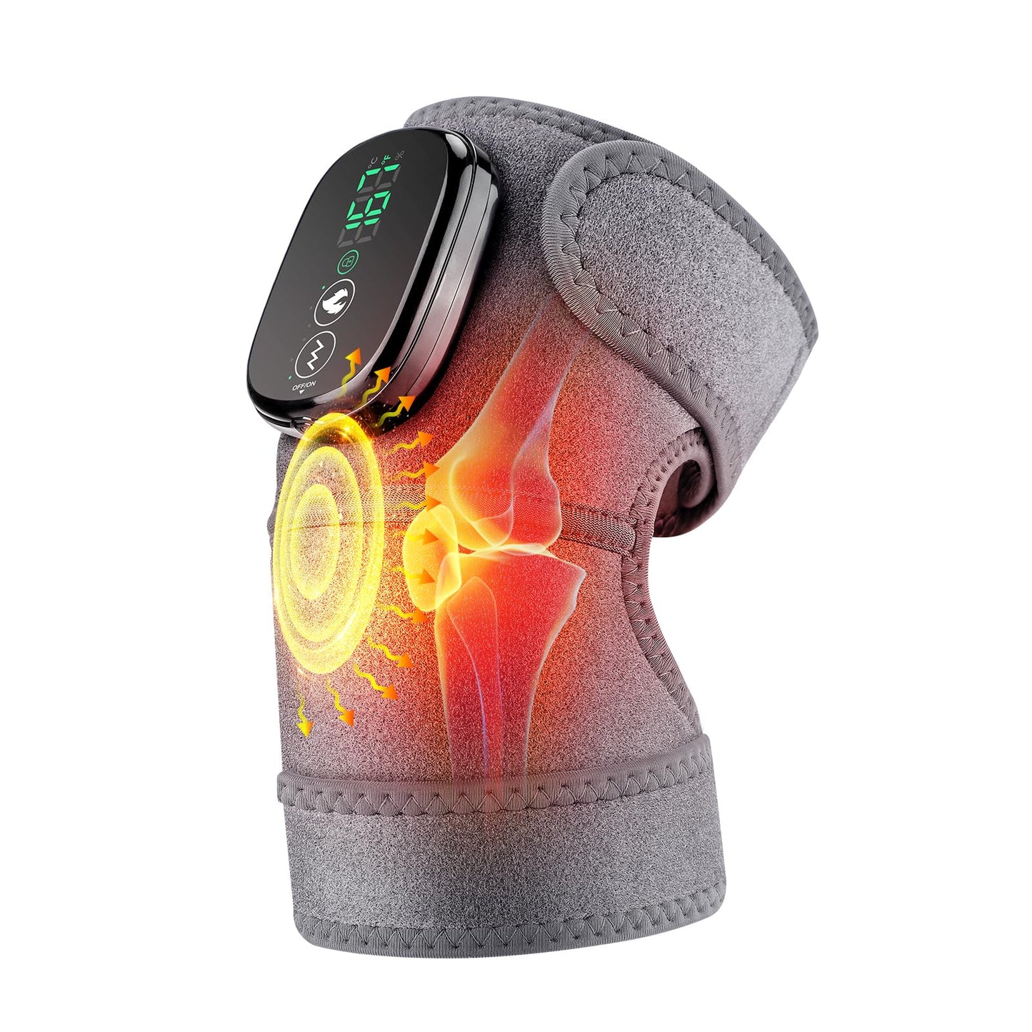 Cordless Heated Knee Massager, FSA Eligible 3-in-1 Wearable Wrap for Knee, Elbow and Shoulder, Rechargeable Heat and Vibration Massager, 6 Heat Levels, 3 Massage Modes