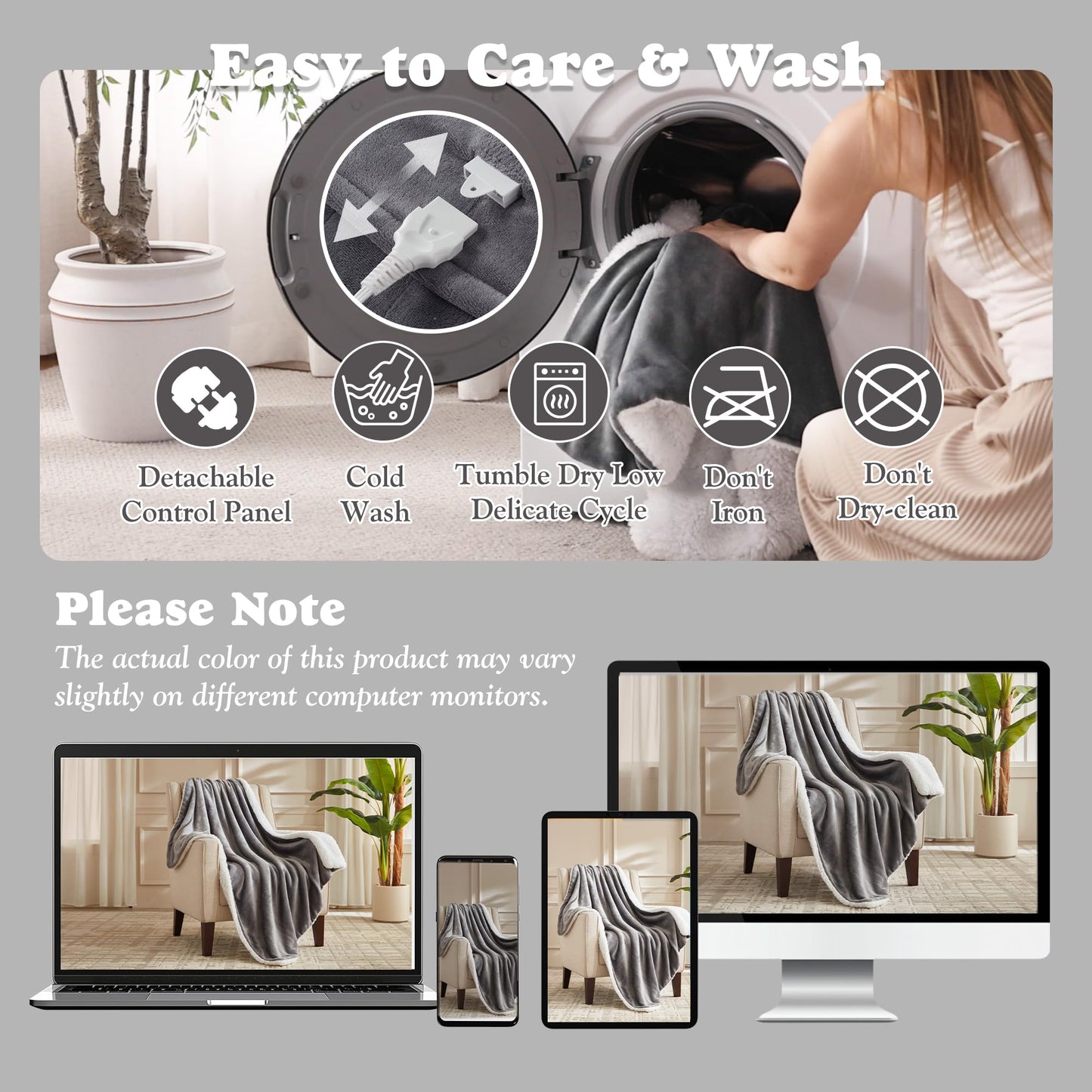 Heated Blanket Throw Size - Fast Warming with 6 Heat Settings & 4 Hours Auto-Off, Electric Throw Blanket for Couch, 50"x60", Grey