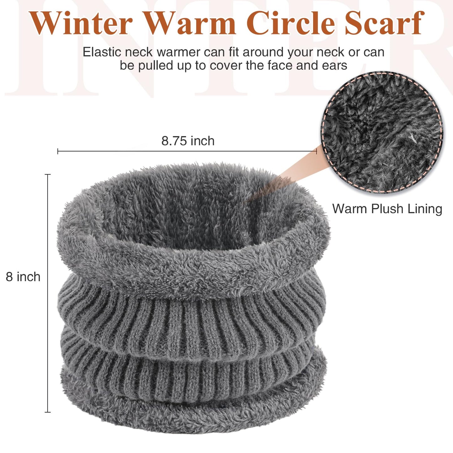 Winter Hat with Ear Flaps for Men, Beanie with Brim Hat Scarf Set, Warm Fleece Lined Skull Cap Neck Warmer for Women