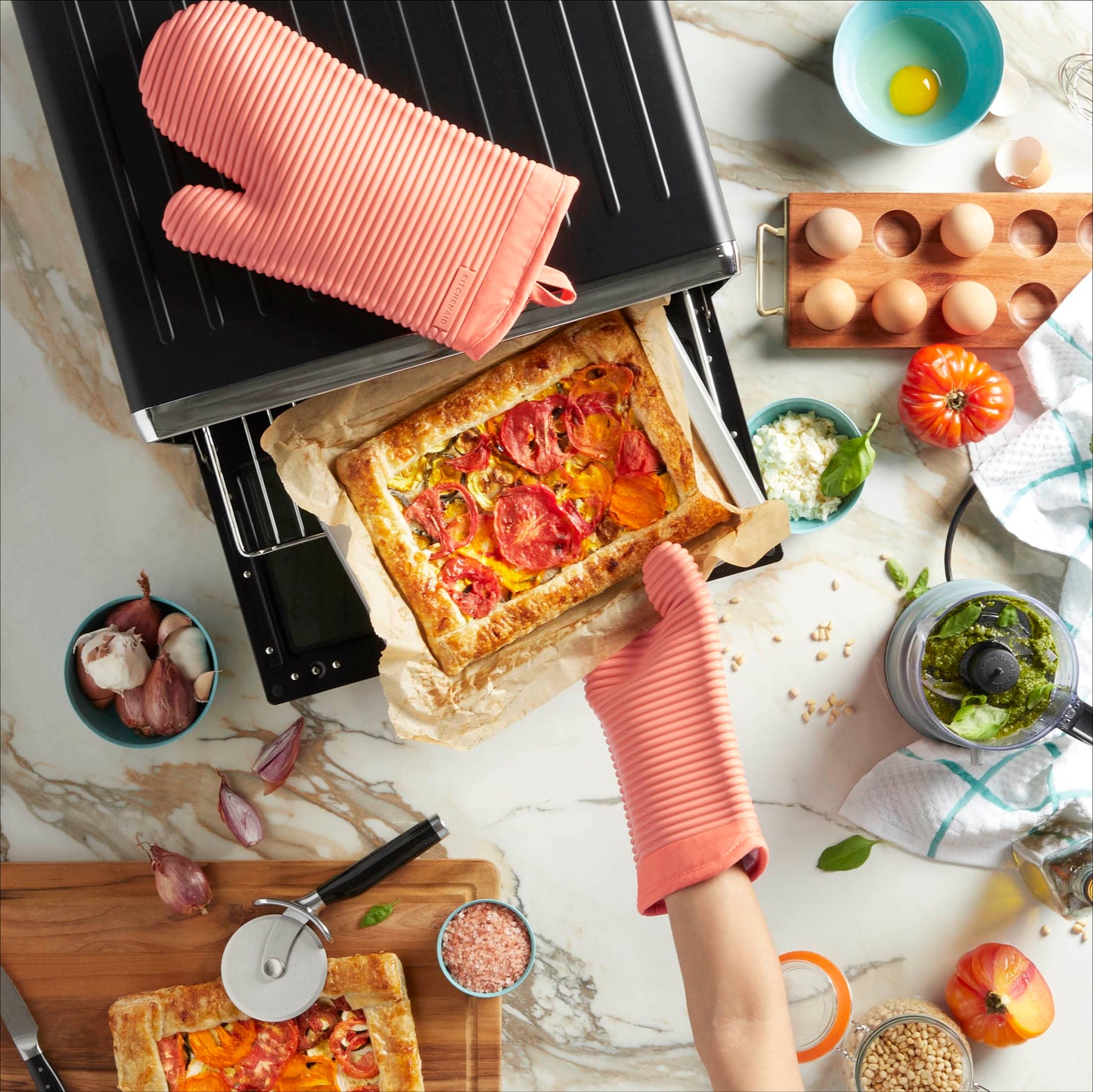 KITCHENAID Ribbed Soft Silicone Oven Mitt 2-Pack Set, 7.5"x13", Milkshake