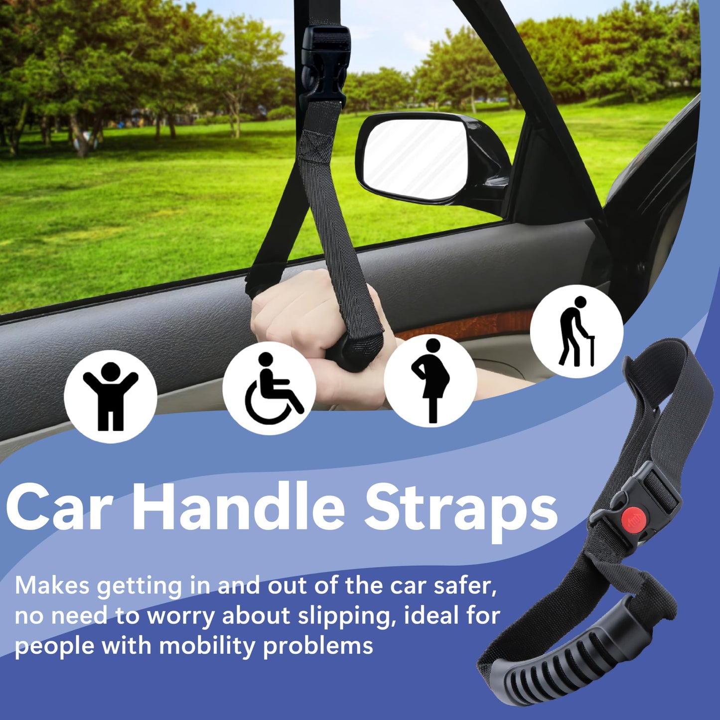 ecocstm 2 PCS Car Adjustable Grab Handles, Car Accessories Handle Assist, Safety Handle Portable Vehicle Support Grab Bar for Trucks, SUVs, Vans, Cars and ATVs (Black)